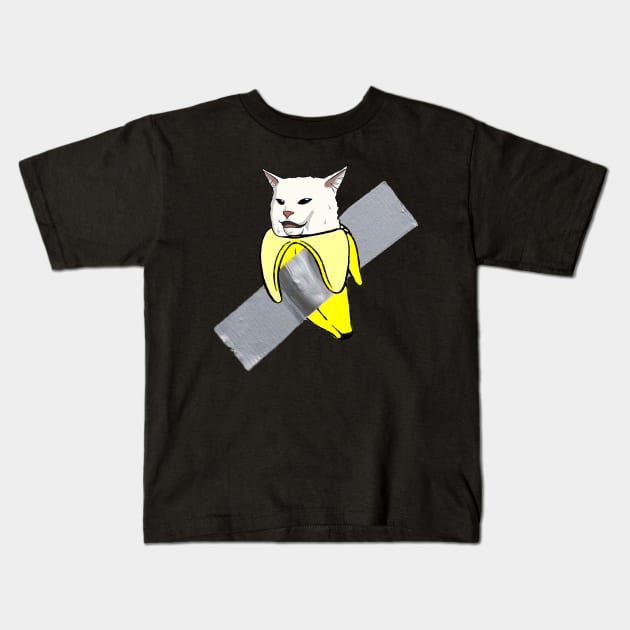 funny cat meme and the Banana duct-taped to the wall Kids T-Shirt by S-Log